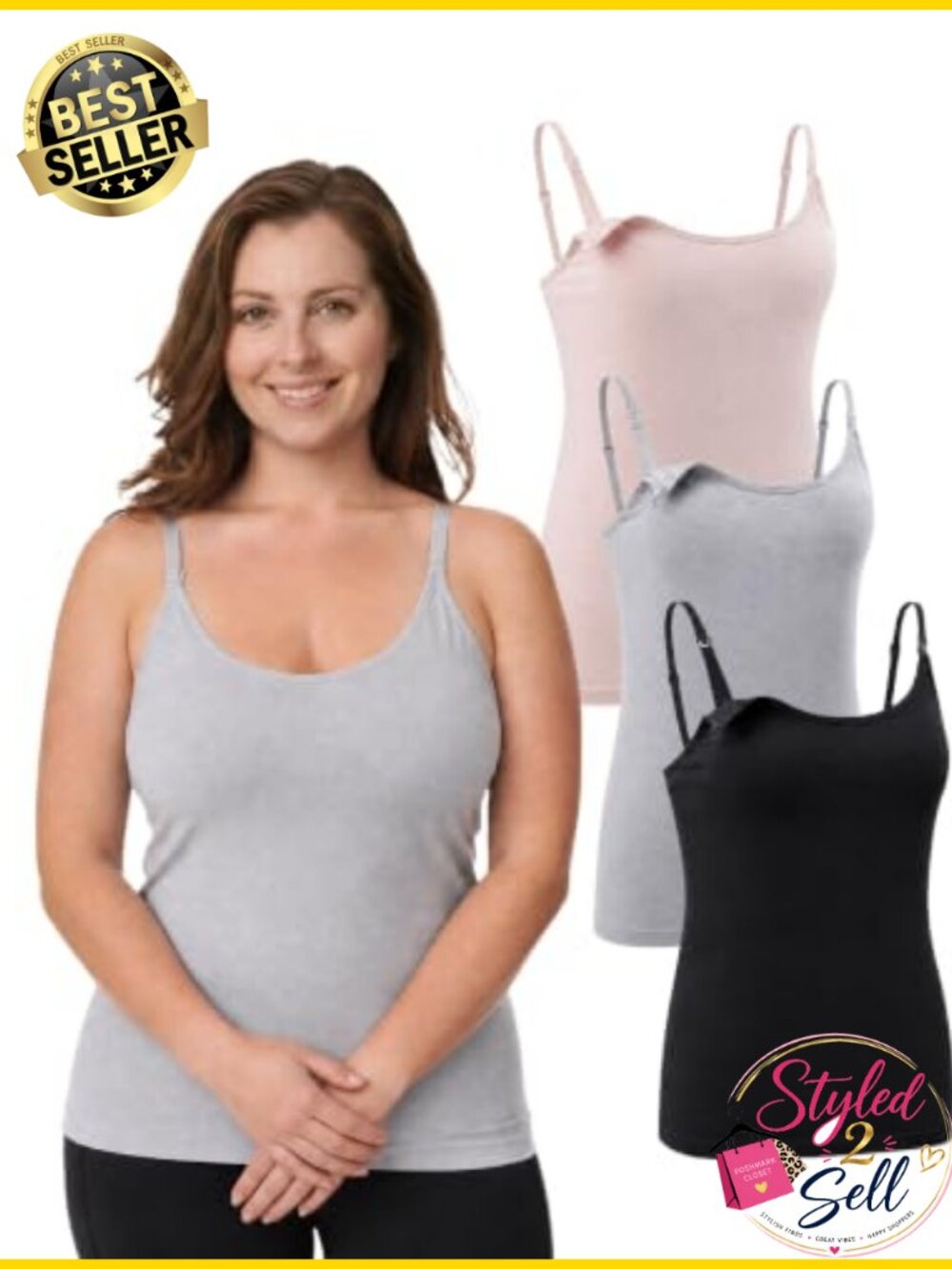 3 Pack Nursing Tanks Maternity Breastfeeding Tops Camis with Support Bra